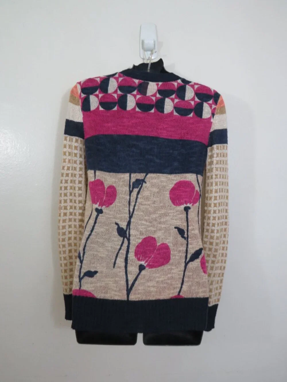 Tory Burch size XS Floral Print Linen Blend Cardigan Jumper Lightweight V Neck